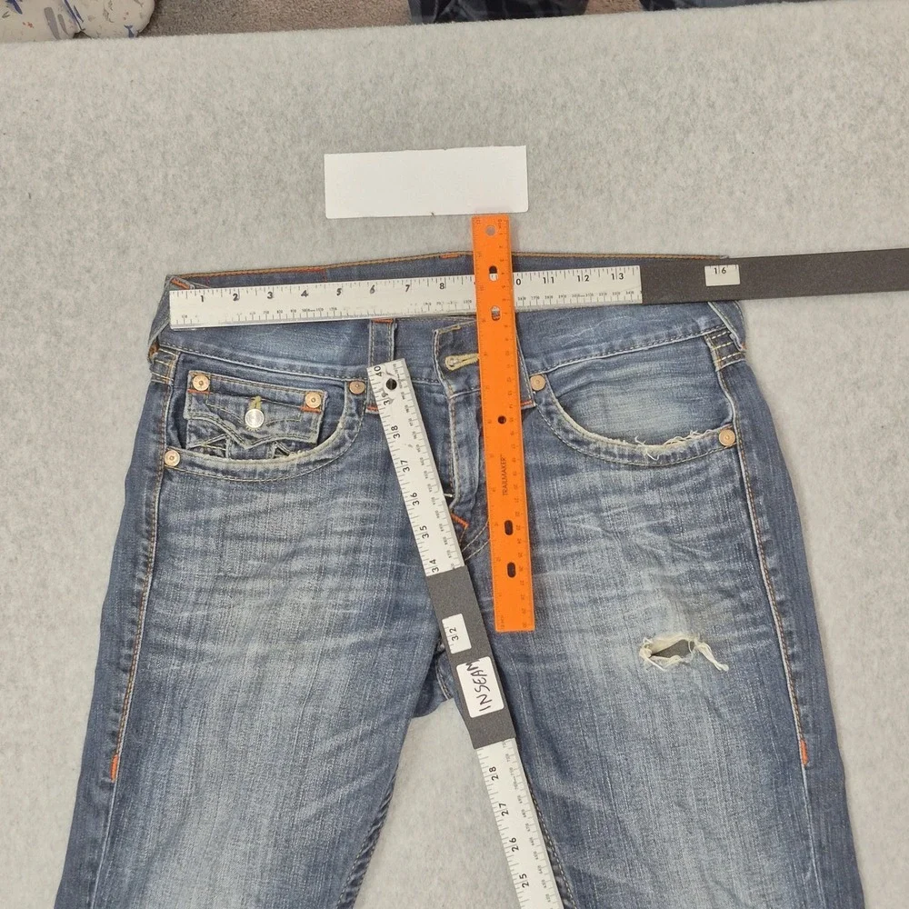 True Religion Men Jeans 30 Blue‎ Denim Straight Old Multi Runstitch Flap Pocket